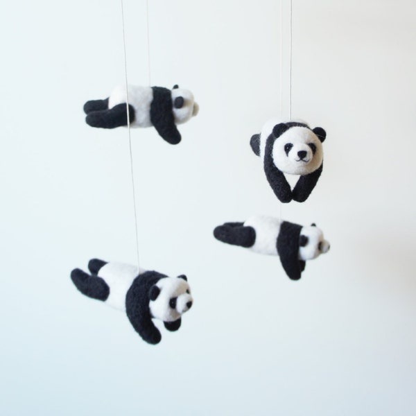 Giant Panda nusery mobile, Crib Mobile, Baby Mobile, Needle Felted Giant Panda mobile for nursery decor.