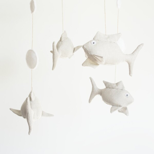 Fish Crib Mobile, Baby Mobile, Fish Linen Baby Mobile for nursery decor.