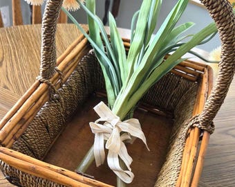 Vintage 1970s Harvest Basket | French Country Woven Market Basket | Rustic Farmhouse Decor
