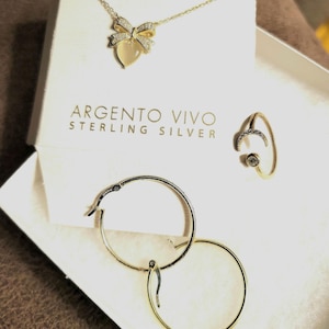 Argento Vivo AV 925 Heart Pendant Necklace, Sterling Silver Ring, Hoop Earrings Set