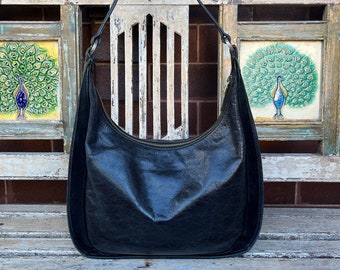 1990's Vintage Black Leather and Suede Oroton Hobo Shoulder Bag - Tote - Shoulder Bag - Travel Bag