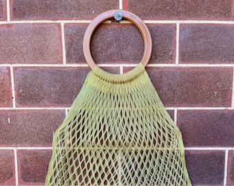 Vintage Yellow Nylon String Tote Bag - Vintage Beach Bag - Vintage Market Bag