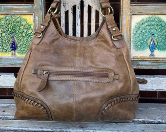 Brown Tan Leather Tote Bag - Shoulder Bag - Vintage Leather Bag - Colorado