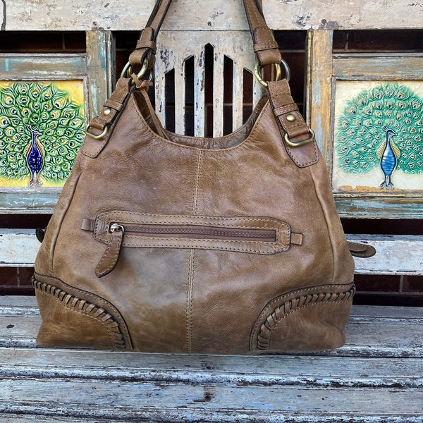 Brown Tan Leather Tote Bag - Shoulder Bag - Vintage Leather Bag - Colorado