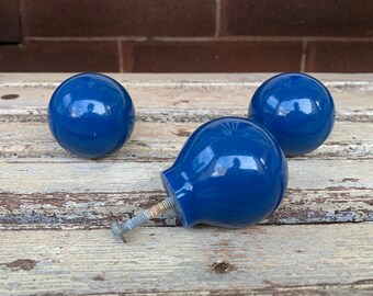 3 Vintage 1970's Blue Knobs