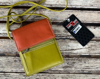 Small Multicoloured  Leather Cross Body / Shoulder Bag - Cenzoni - NWT - Orange - Pink - Lime Green