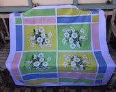 Vintage Blue and Turquoise Square Tablecloth - 1950 39 s