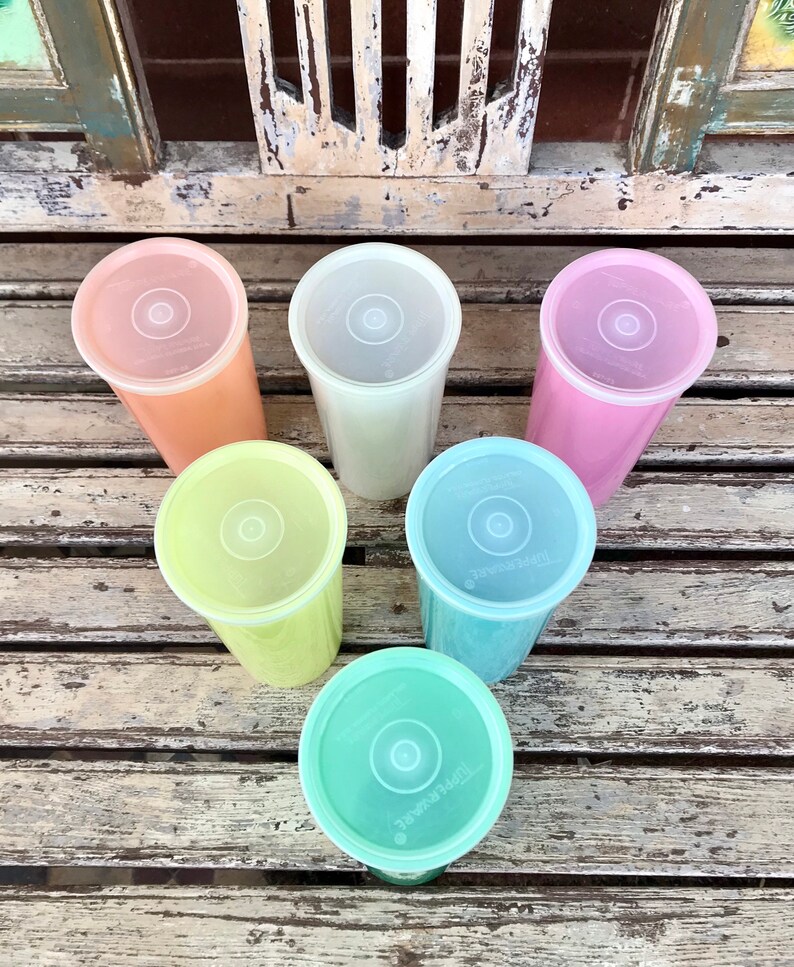 6 1970's Tall Tupperware Tumblers with Lids Etsy