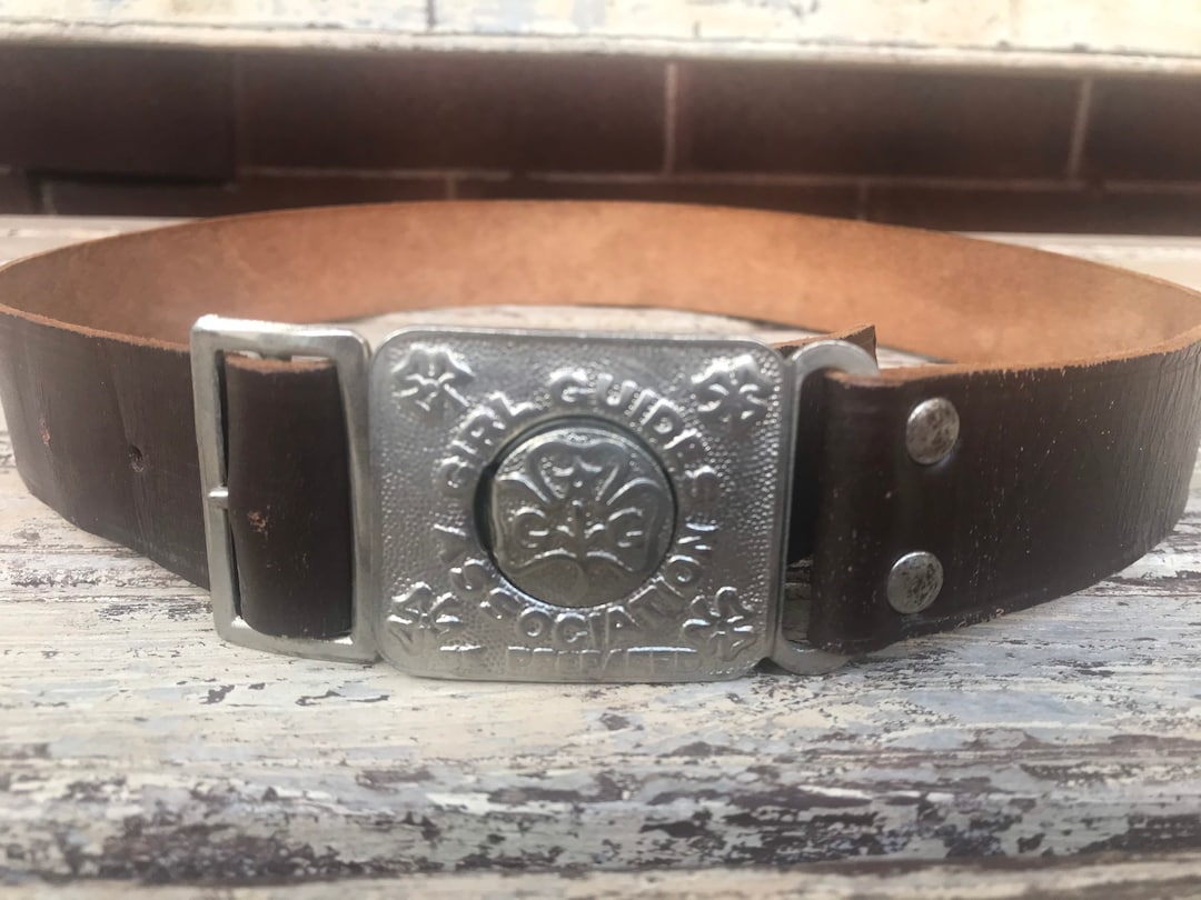 Vintage 1970's Brown Leather Girl Guide Belt Made in Australia Brownie