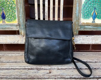 Vintage 1990's Black Leather Shoulder Bag - Jane Shilton