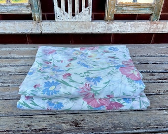 Vintage Sheridan Floral Single Bed Sheet Set – Blue Pink Flowers Cotton Blend