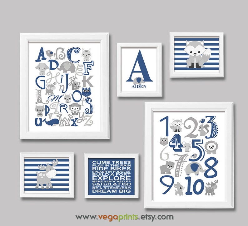 Navy And Grey Nursery Art Print Unframed Baby Boy Wall