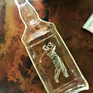 Glass- Recycled JD bottle cigar ash tray engraved with YOUR choice images