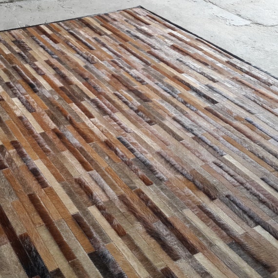 Brown Lines Patchwork Cowhide Rug Cow Hide Area Rugs Etsy