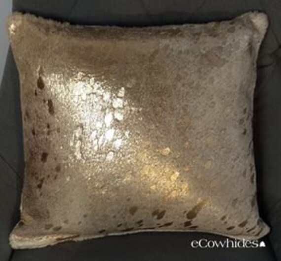 Gold Metallic Cowhide Pillow Etsy