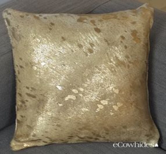 Gold Metallic Cowhide Pillow Etsy