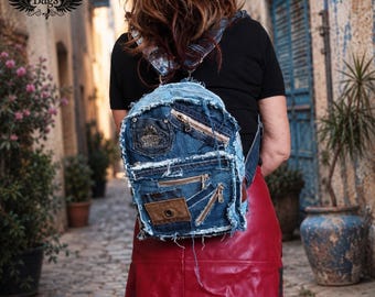 Handmade Mini Denim Backpack – Recycled and Unique – by Sweet Iron Bags