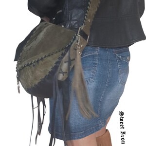 Handcrafted Leather Bag with Braided Strap Detailing – Khaki & Black image 15
