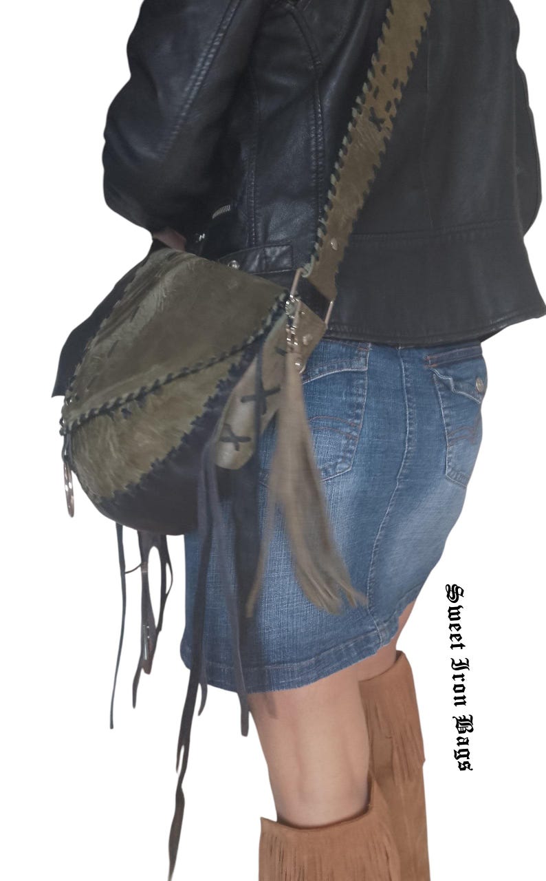 Handcrafted Leather Bag with Braided Strap Detailing – Khaki & Black image 15