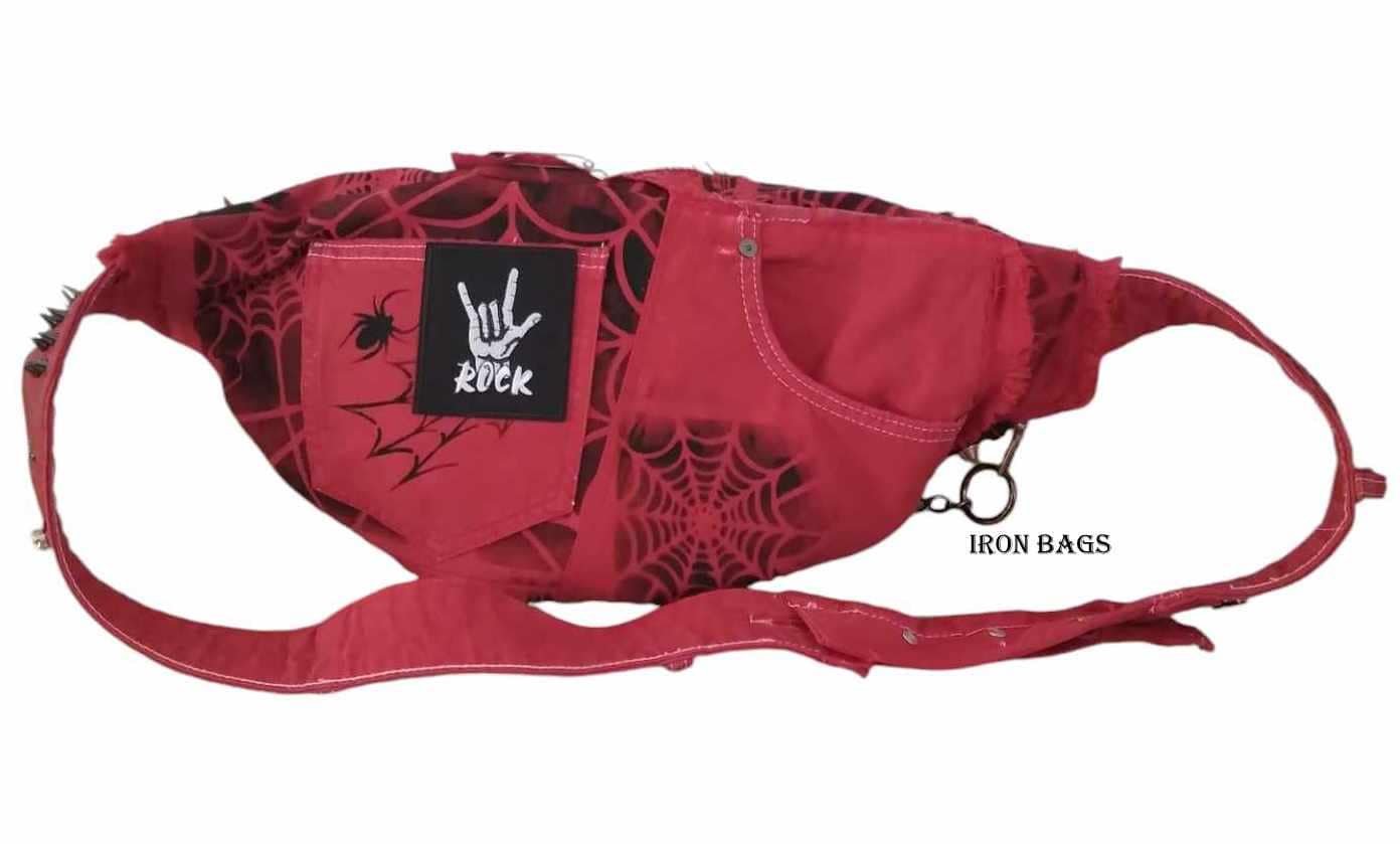 Punk Rock Denim Leather Crossbody Bag – Gothic Festival Bag With 