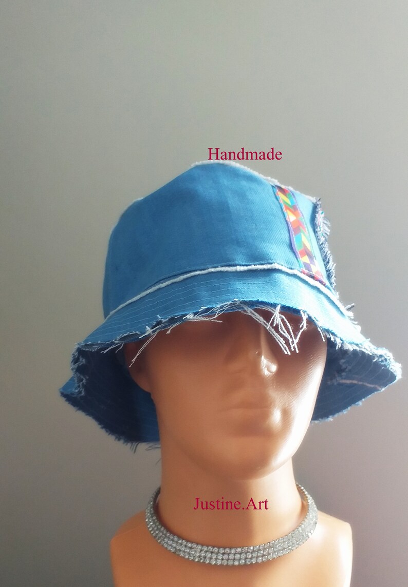 Denim cap made of old denim bucket hat