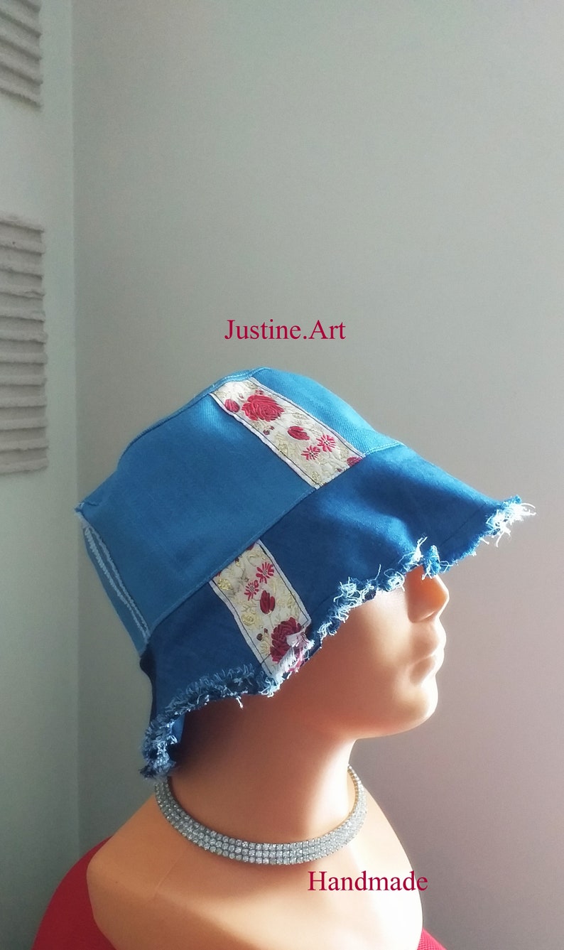 Denim cap made of old denim bucket hat