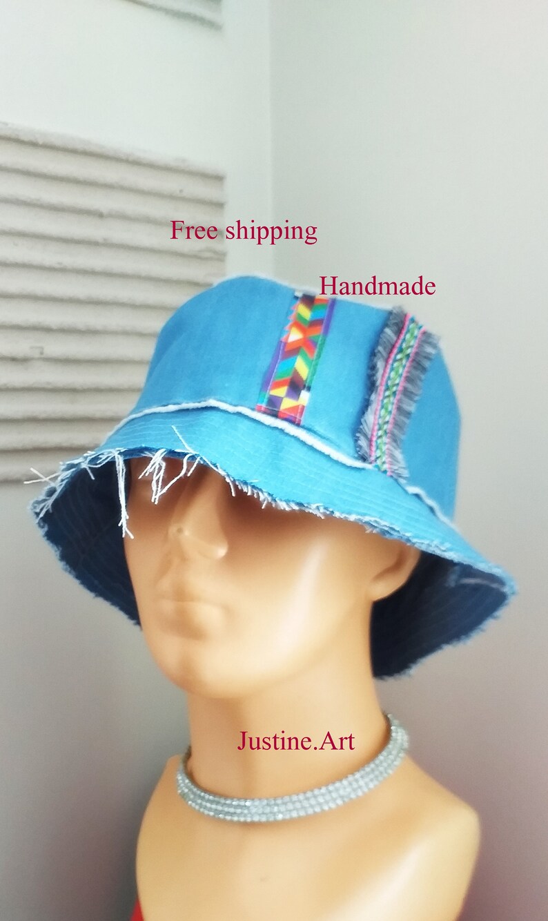 Denim cap made of old denim bucket hat