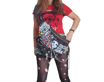 Punk rock bag in denim and leather