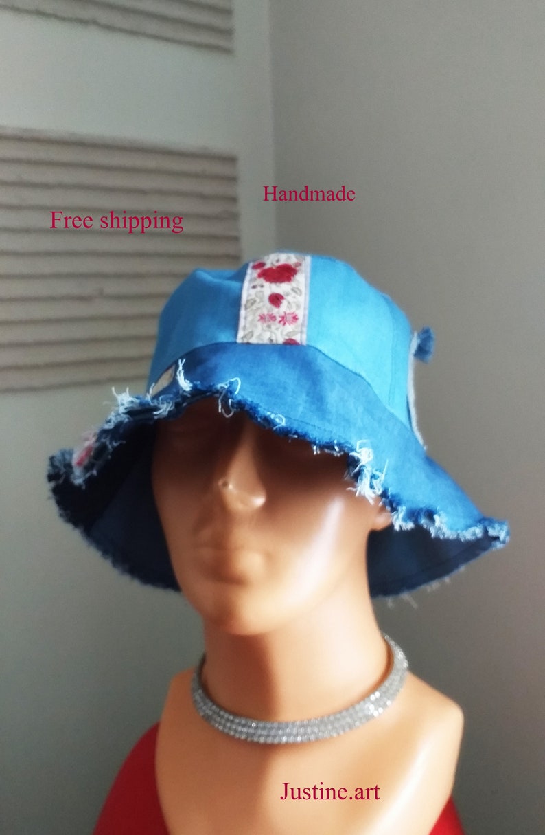 Denim cap made of old denim bucket hat