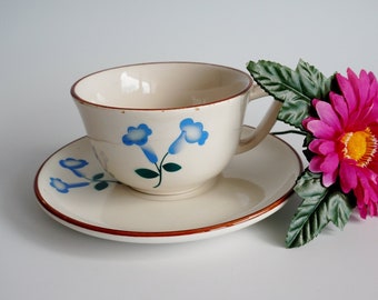 1930s tea cup with saucer from Italy, sprayed airbrush bluebell