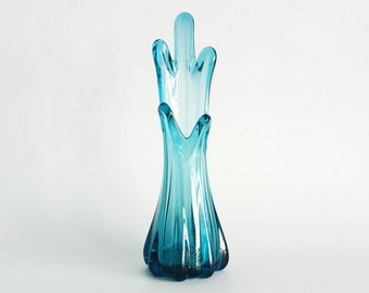 Vaso soffiato a mano di vetro di Murano azzurro vintage