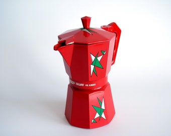 Italian red moka pot for collectors, ABC Crusinallo vintage espresso rare edition