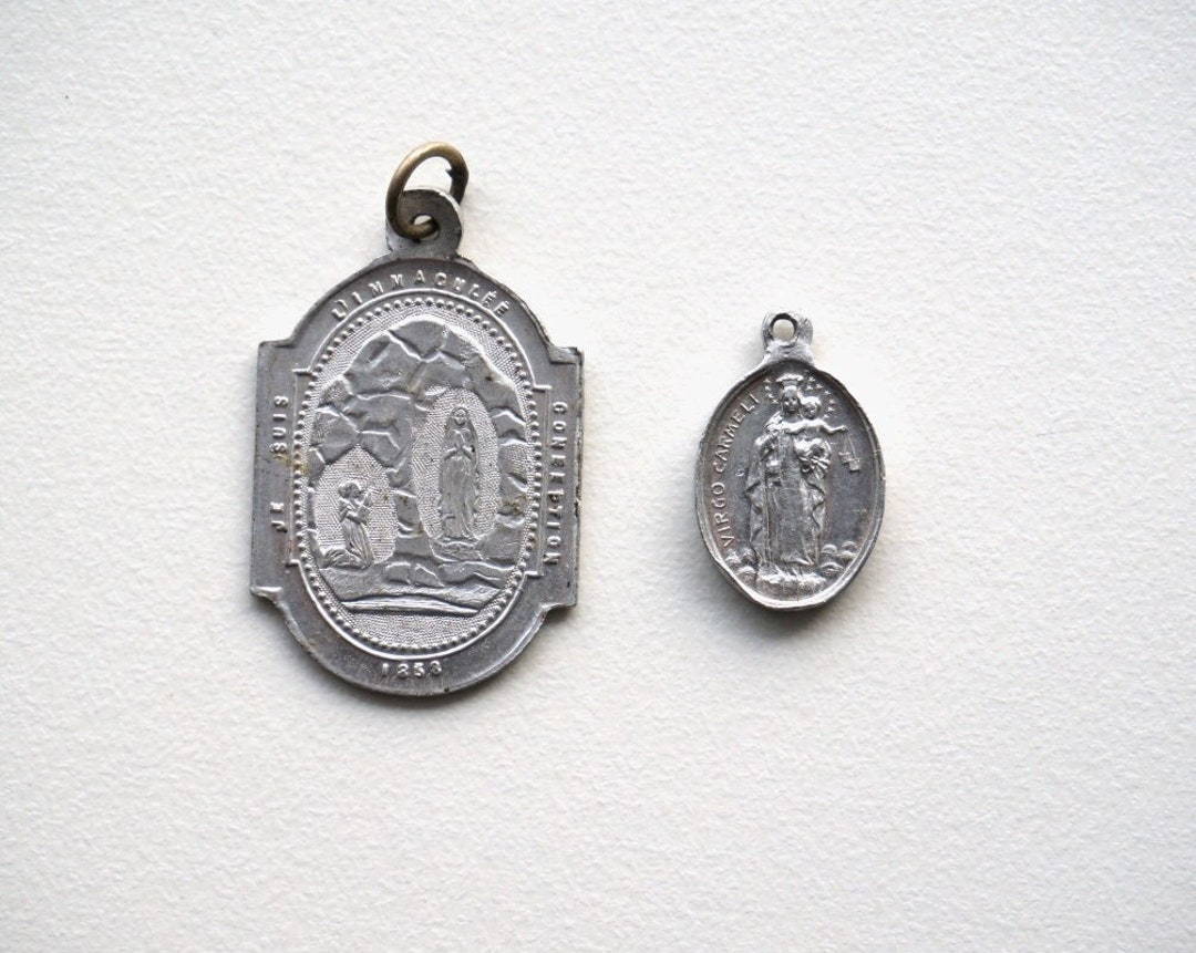 2 Vintage Religious Charms Our Lady of Lourdes Pilgrimage Pin Etsy