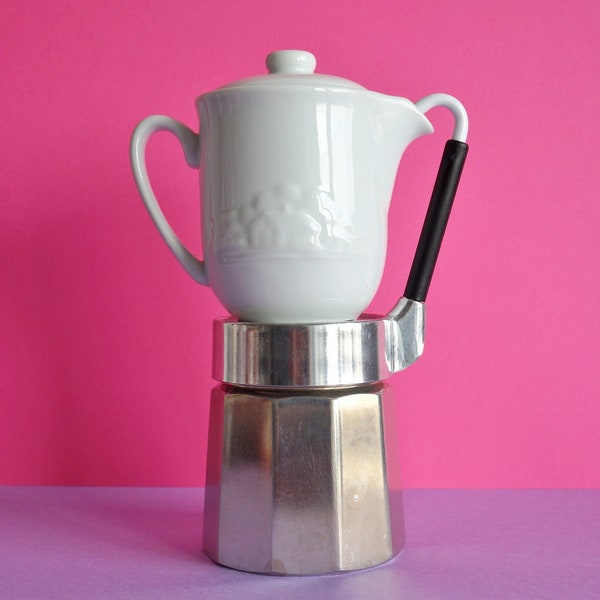 White Mill moka pot coffeemaker with white porcelain jug, vintage from Italy