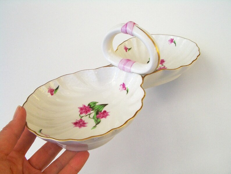 HEREND Porcelain Appetizer Plate With Handle Double Shell Etsy