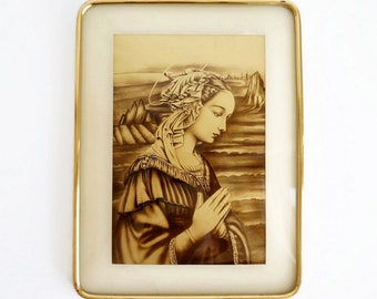 Goldenes Bild Madonna von Fra Filippo Lippi aus gewölbtem Vintage-Glas