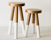 NEW Dipped Leg Wooden Stools White Wood Farmhouse Step Stool Dip Dyed Legs- 2 Sizes Available