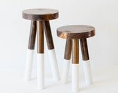 NEW Dipped Leg Wooden Stools White Wood Farmhouse Step Stool Dip Dyed Legs- 2 Sizes Available