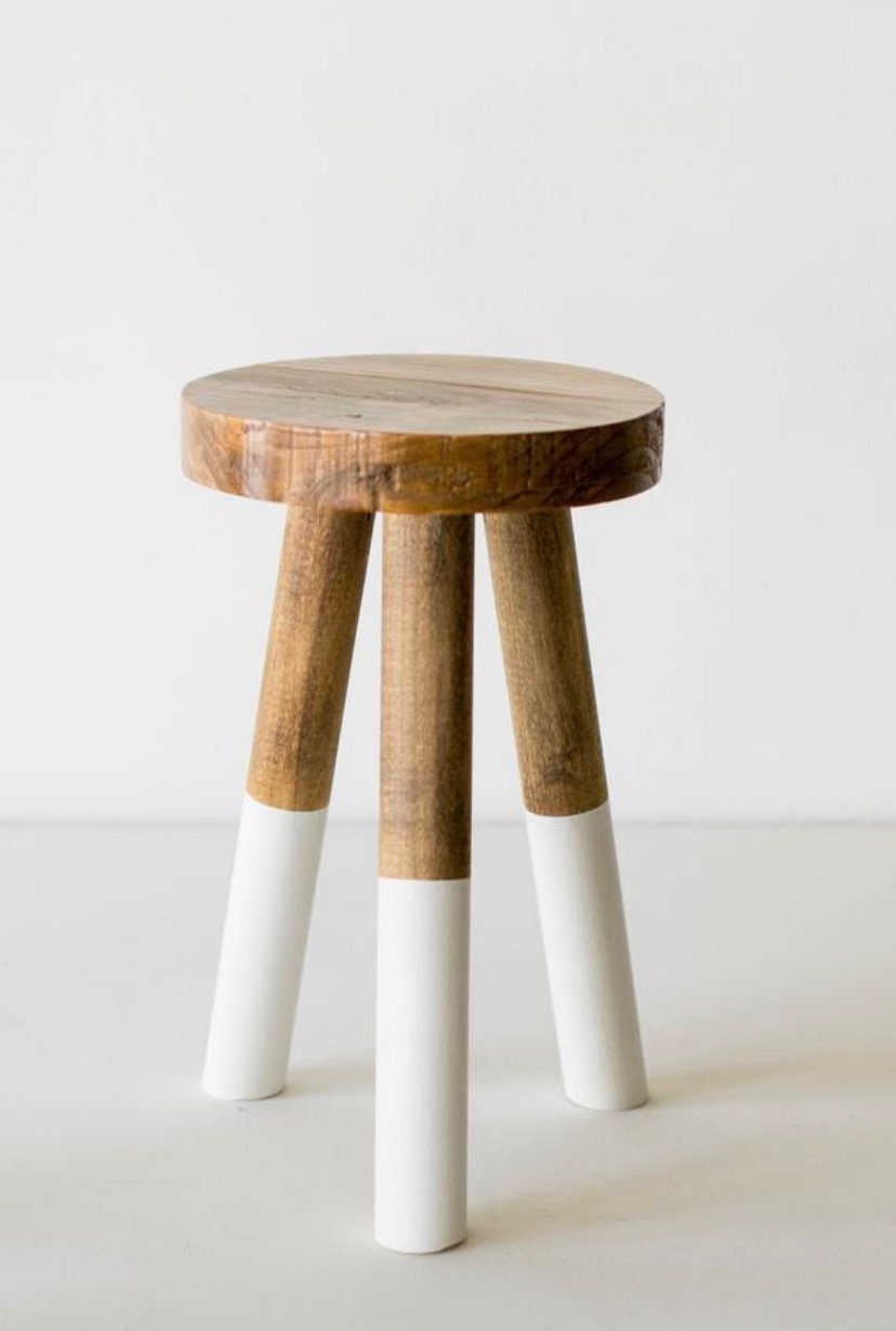 Wood stool with white dipped legs deals