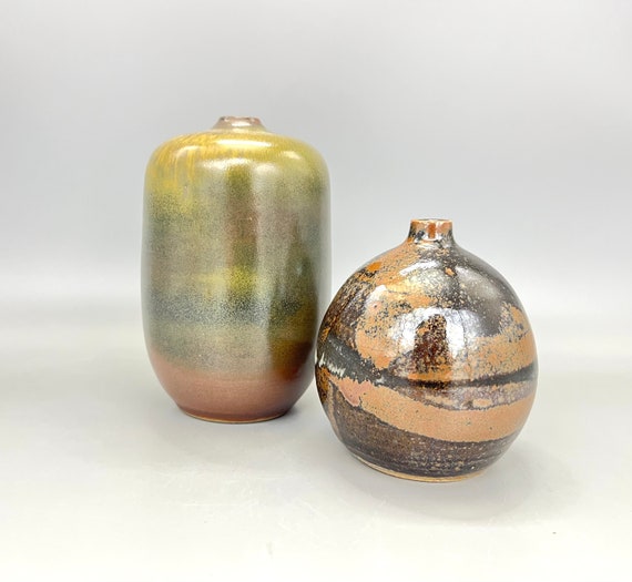 ハンドメイドブロンズブラウンスタジオ陶器花瓶、WGP、1980年代 - Etsy