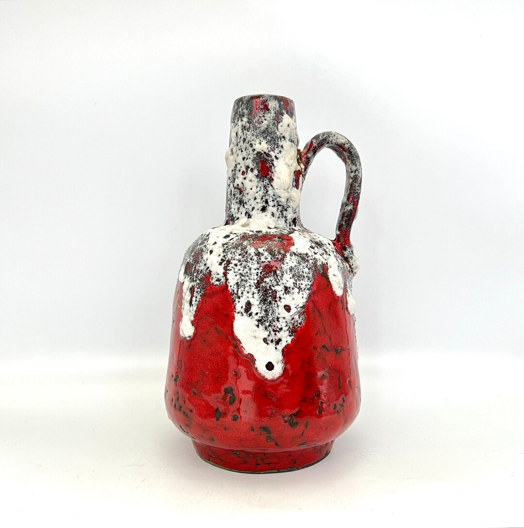 Red Ruhr Rhein Ruhr / RRK Keramik , Rare Red White Vintage FAT LAVA Vase , Mid ...