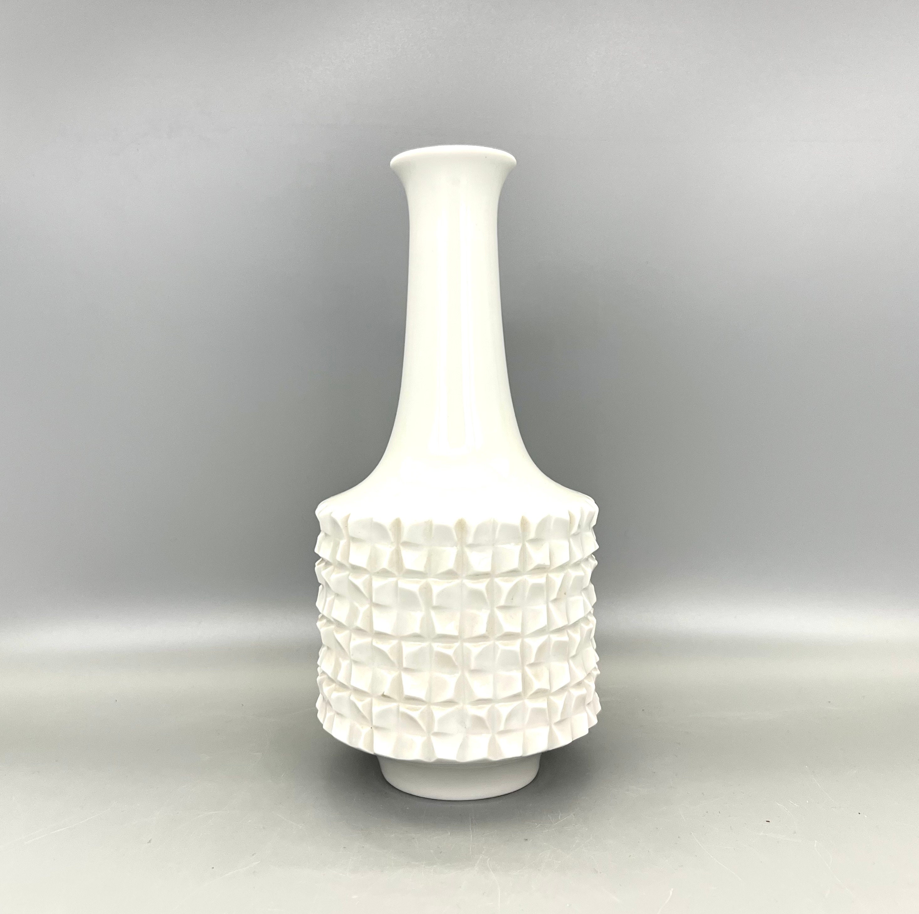 Vintage Meissen Porzellan Vase - Weiße Op-Art, Mid-Century Modern