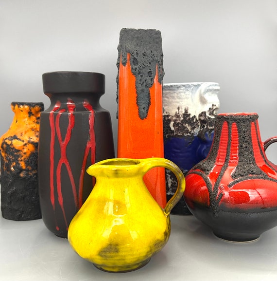 【2024新春福袋】 Fat Black / Glaze Red Keramik Fohr Lava Mid 1960s-1970s Vase 花瓶・フラワースタンド