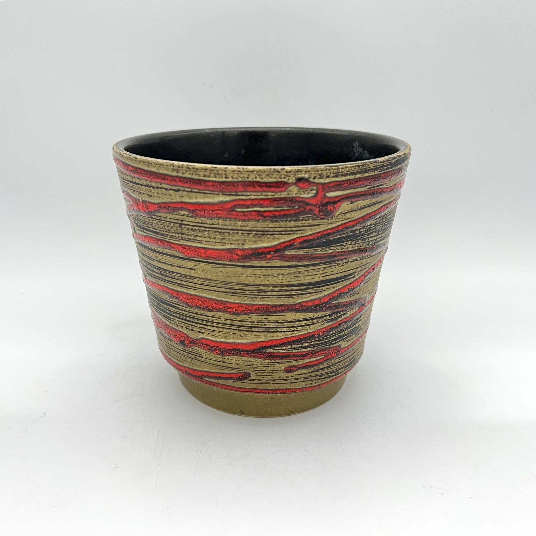 Scheurich Fat Lava Planter, Beige Red Glazed Pottery, West Germany