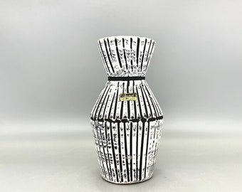 Scheurich  526-18 - 17 rare black & white decor : Bamboo,  stylish Vintage Mid Century Modern Vase  1960s West Germany Pottery . WGP.