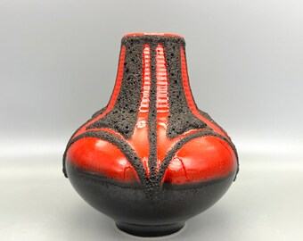 Fohr Keramik Red Glaze / Black Fat Lava Vase 1960s-1970s Mid