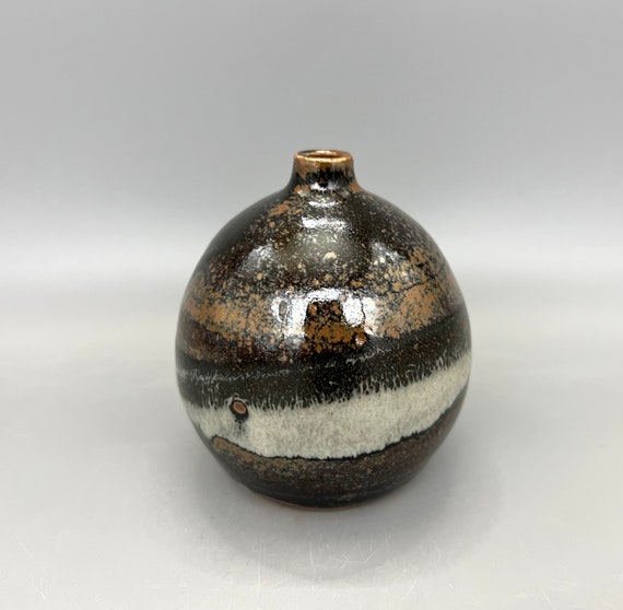 ハンドメイドブロンズブラウンスタジオ陶器花瓶、WGP、1980年代 - Etsy
