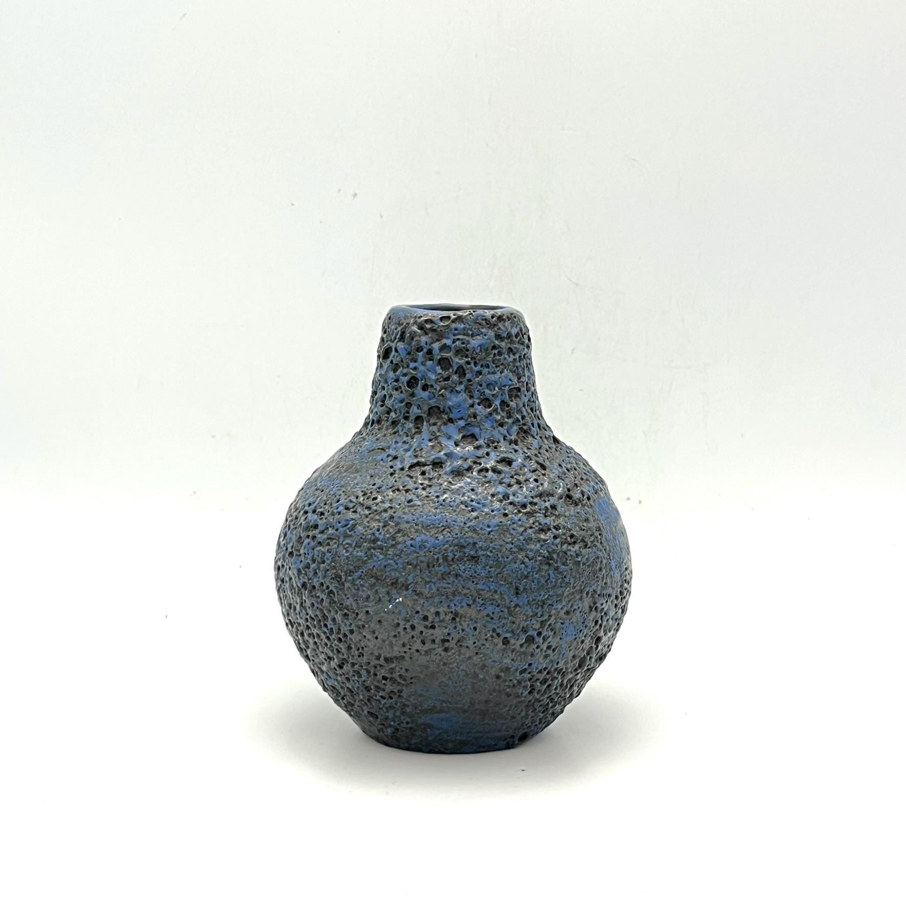 クロイツ ファット ラバ花瓶、ブルー ブラック WGP、西ドイツ陶器