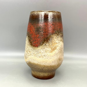 Ruscha Keramik 833 decor ,,Rio&quot; - rare stunning glaze, 1970s Vintage Art Vase, mat red/beige Fat Lava vase Mid-Century West German  Pottery.