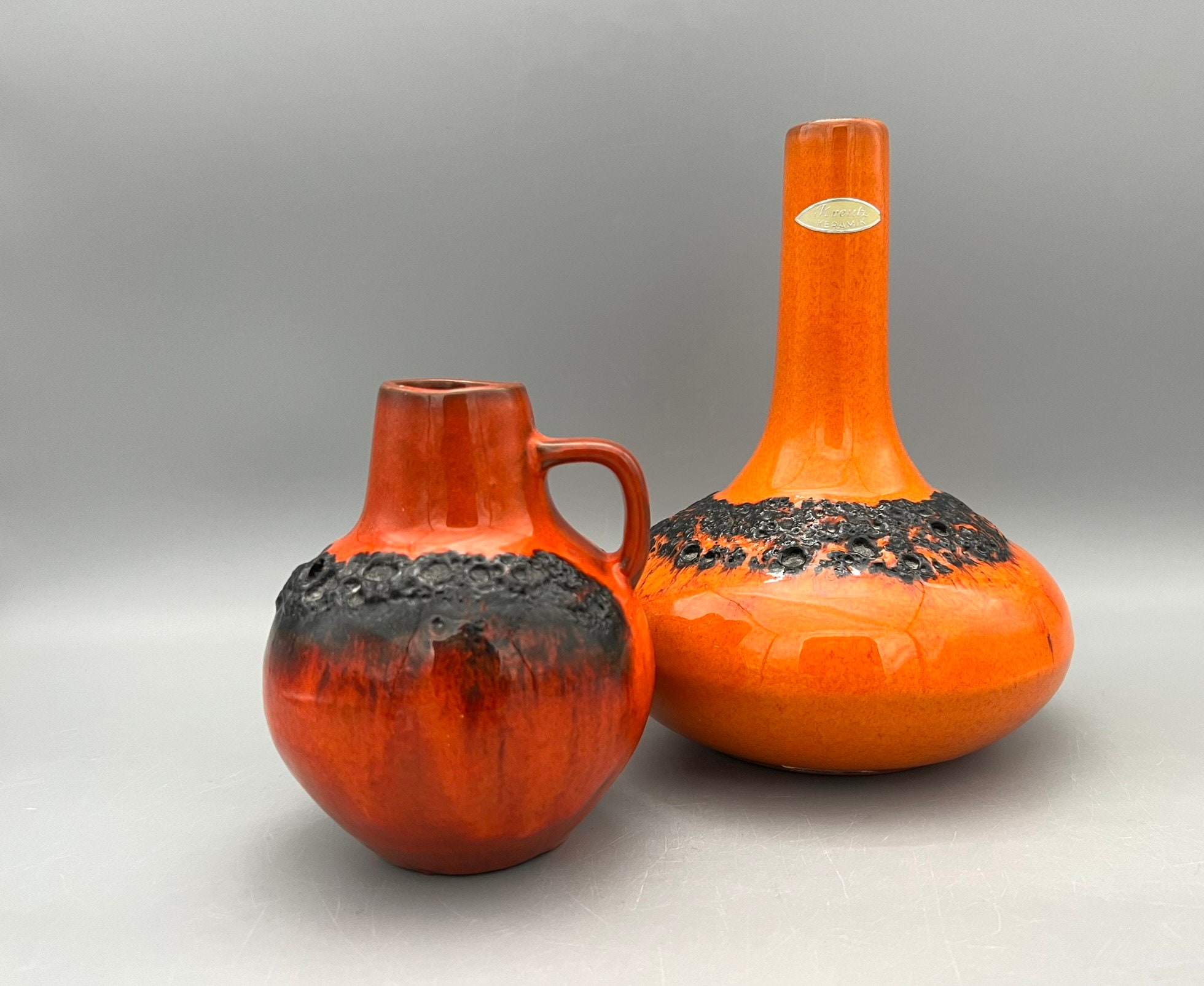 Kreutz Keramik Fat Lava Vase, Orange & Black, West German